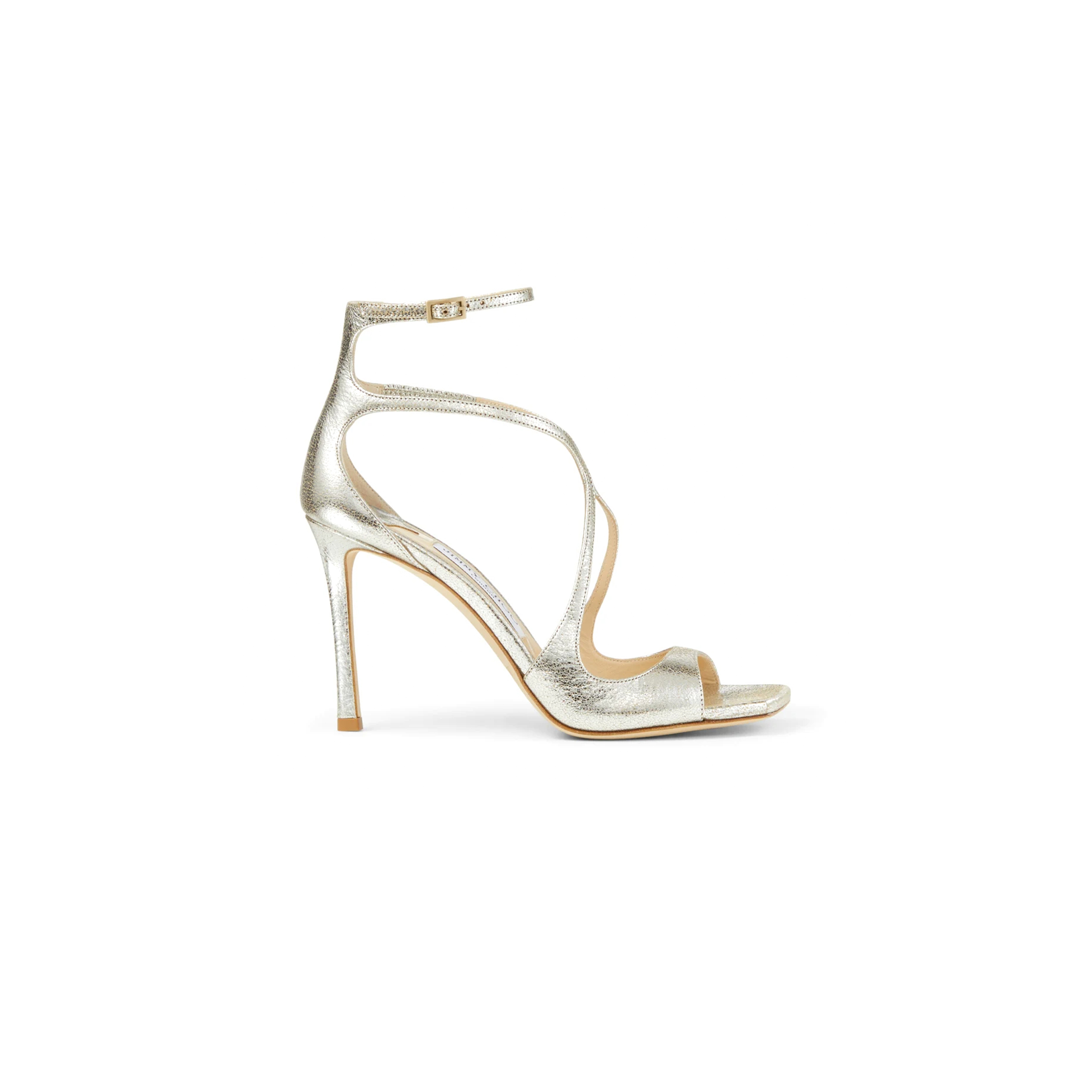 JIMMY CHOO AZIA 95 CHAMPAGNE GLITTER LEATHER SANDALS AZIA95GLE
